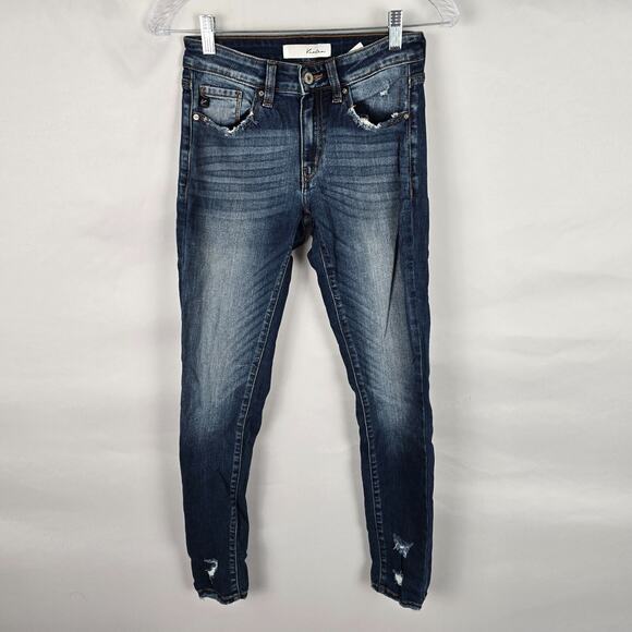 KanCan Jeans Women's 3 / 25 Blue Dark Wash Ankle Super Skinny Distressed - Picture 1 of 16